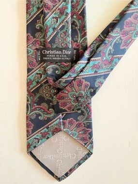 Christian Dior 100% silk suit business tie colorful paisley office Men's fashion